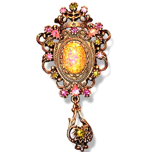Sarah Coventry Jewelry - Sarah Coventry Contessa Empress Brooch Rhinestone Faux Opal Cabochon Vintage